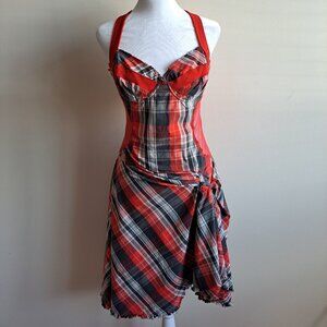 Mireya Ruiz Plaid Cotton Red Assymetrical Dress Size S